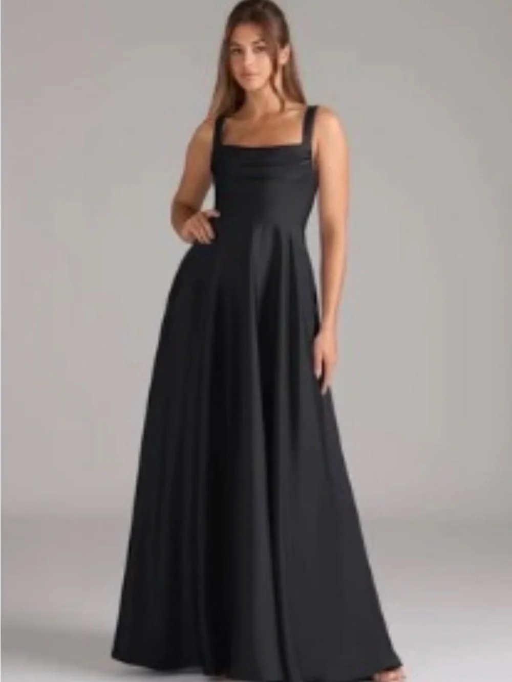 Azazie Shaude Black Square-Strap Maxi Dress